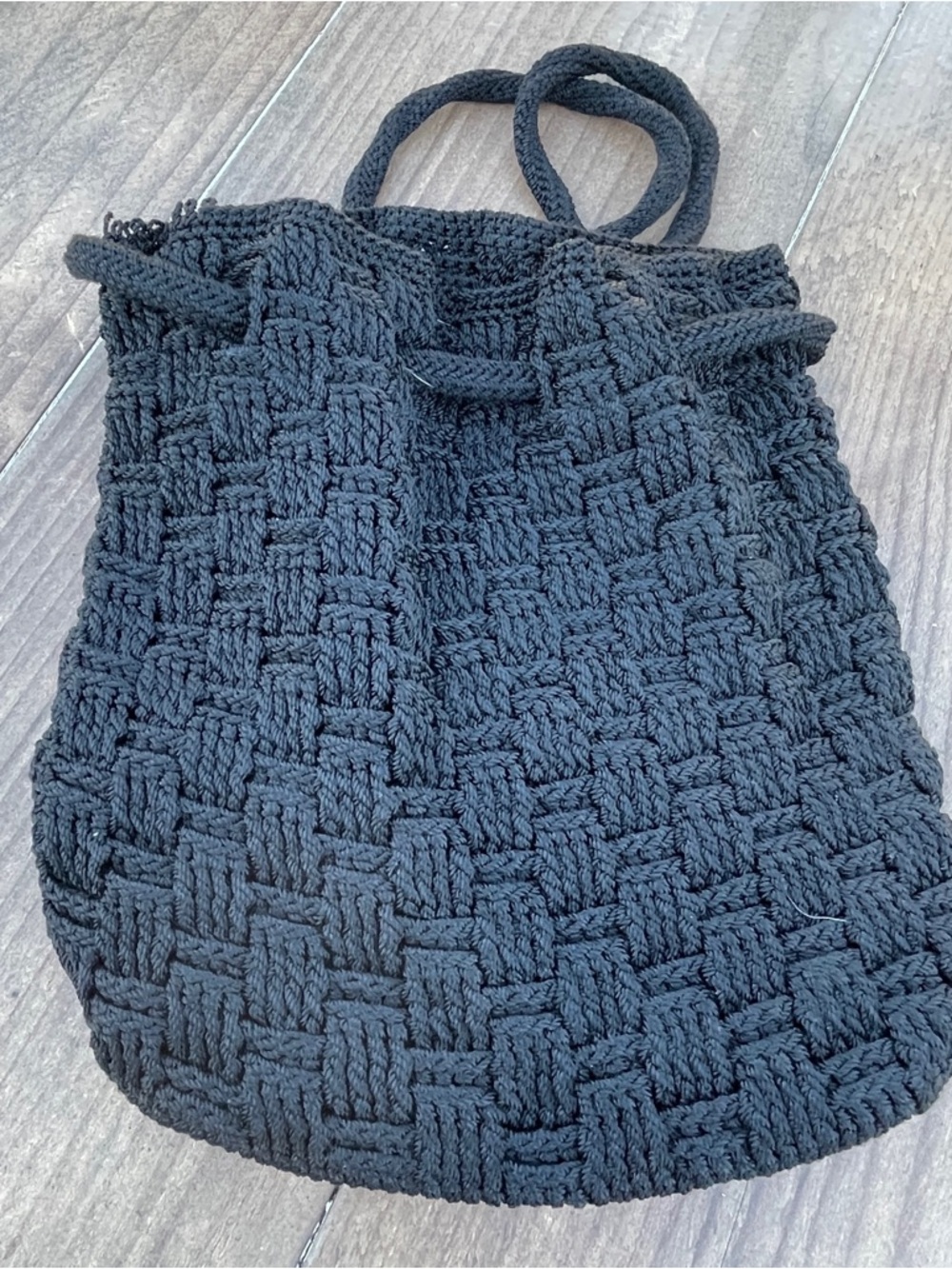 THE SAK Black Crochet Bucket Bag Backpack Drawstring Tote Purse Boho Hippie - Picture 1 of 6